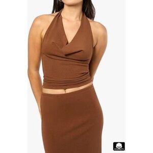 WeWoreWhat Brown Halter Cowl Top